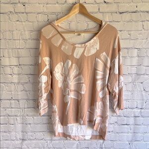 LOFT tropical plant Print Women's Top‎ light pink and white Size XS